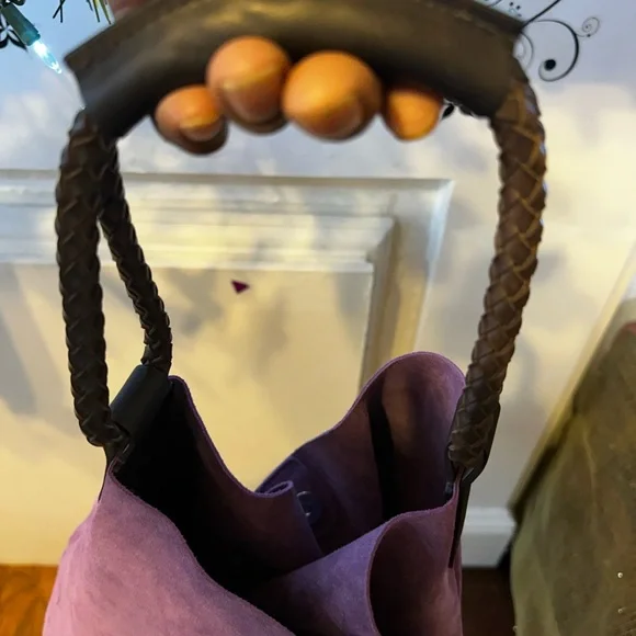 Uno Alla Volta Florentine Suede Leather Purple/orange tassel Bucket Bag - Picture 13 of 13